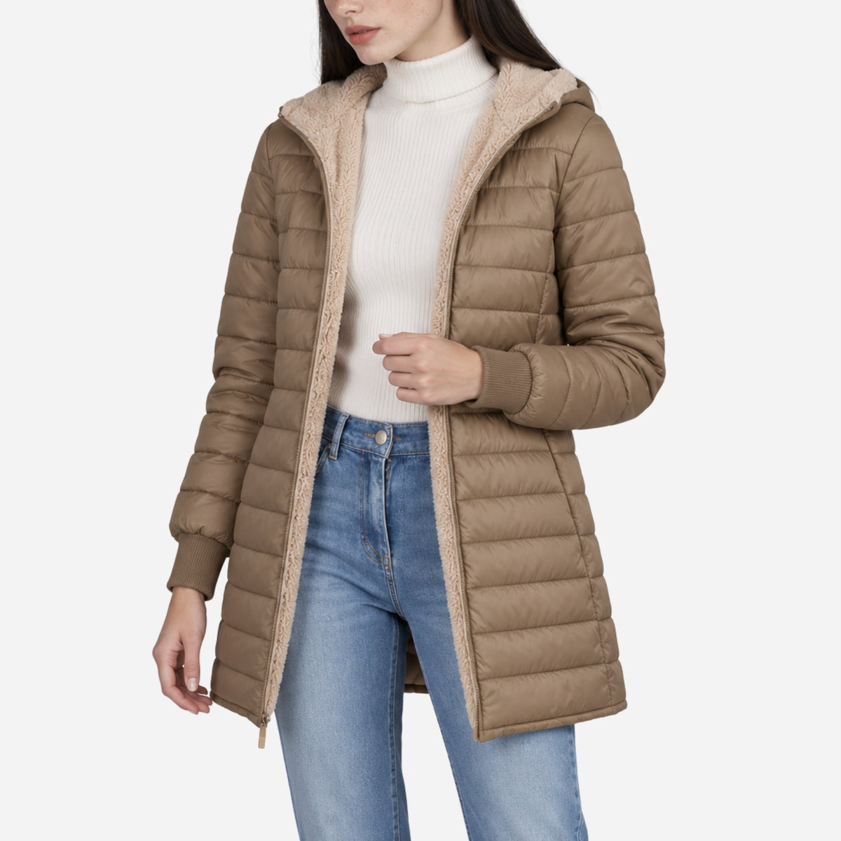 Women’s Plush-Lined Mid-Length Puffer Coat-Fowsa