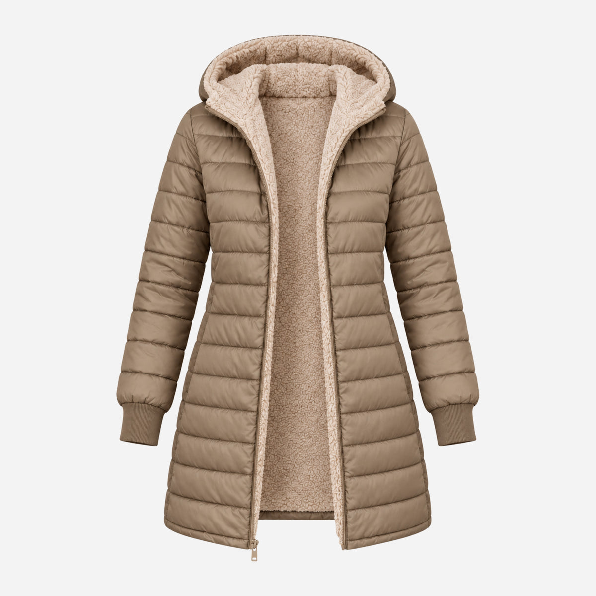 Women’s Plush-Lined Mid-Length Puffer Coat-Fowsa
