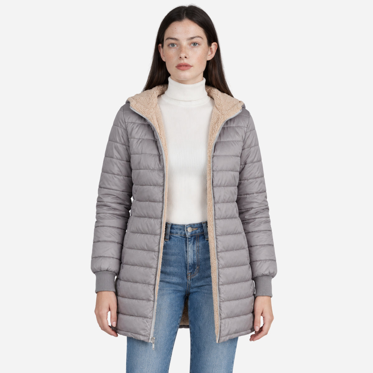 Women’s Plush-Lined Mid-Length Puffer Coat-Fowsa