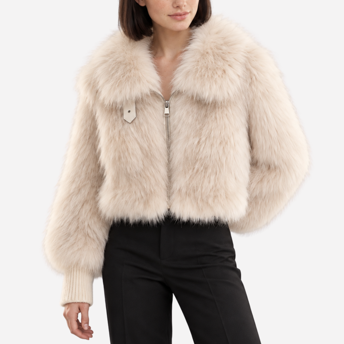 Women’s Plush-Texture Zip-Up Short Jacket-Fowsa