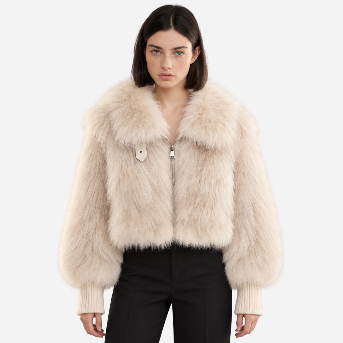 Women’s Plush-Texture Zip-Up Short Jacket-Fowsa