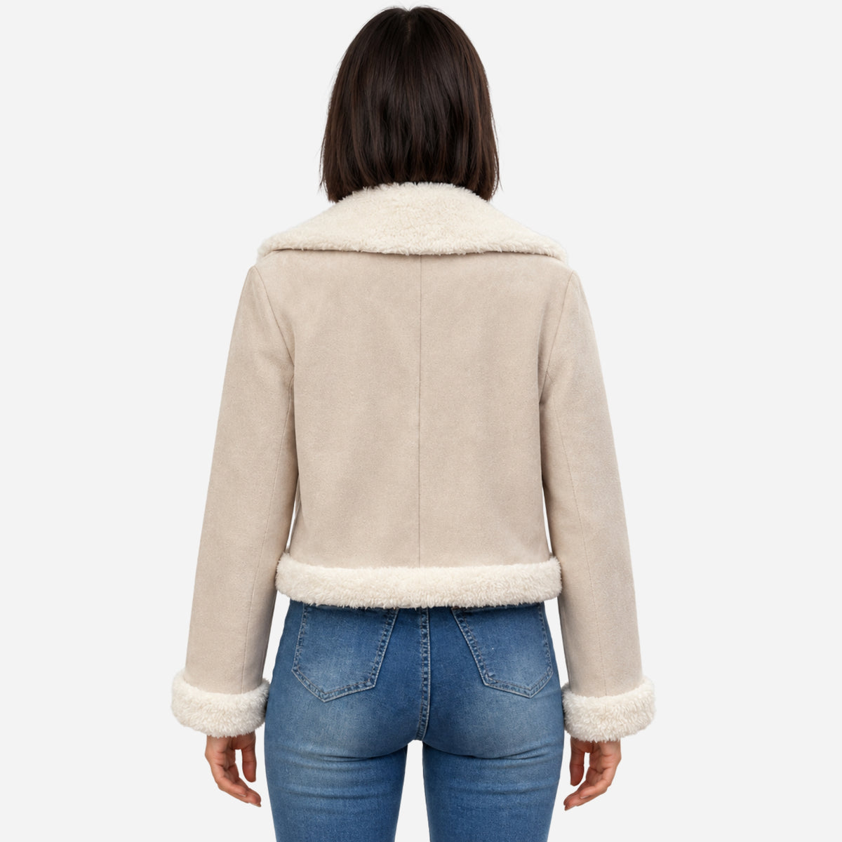 Women’s Plush-Trim Asymmetric-Zip Short Jacket-Fowsa