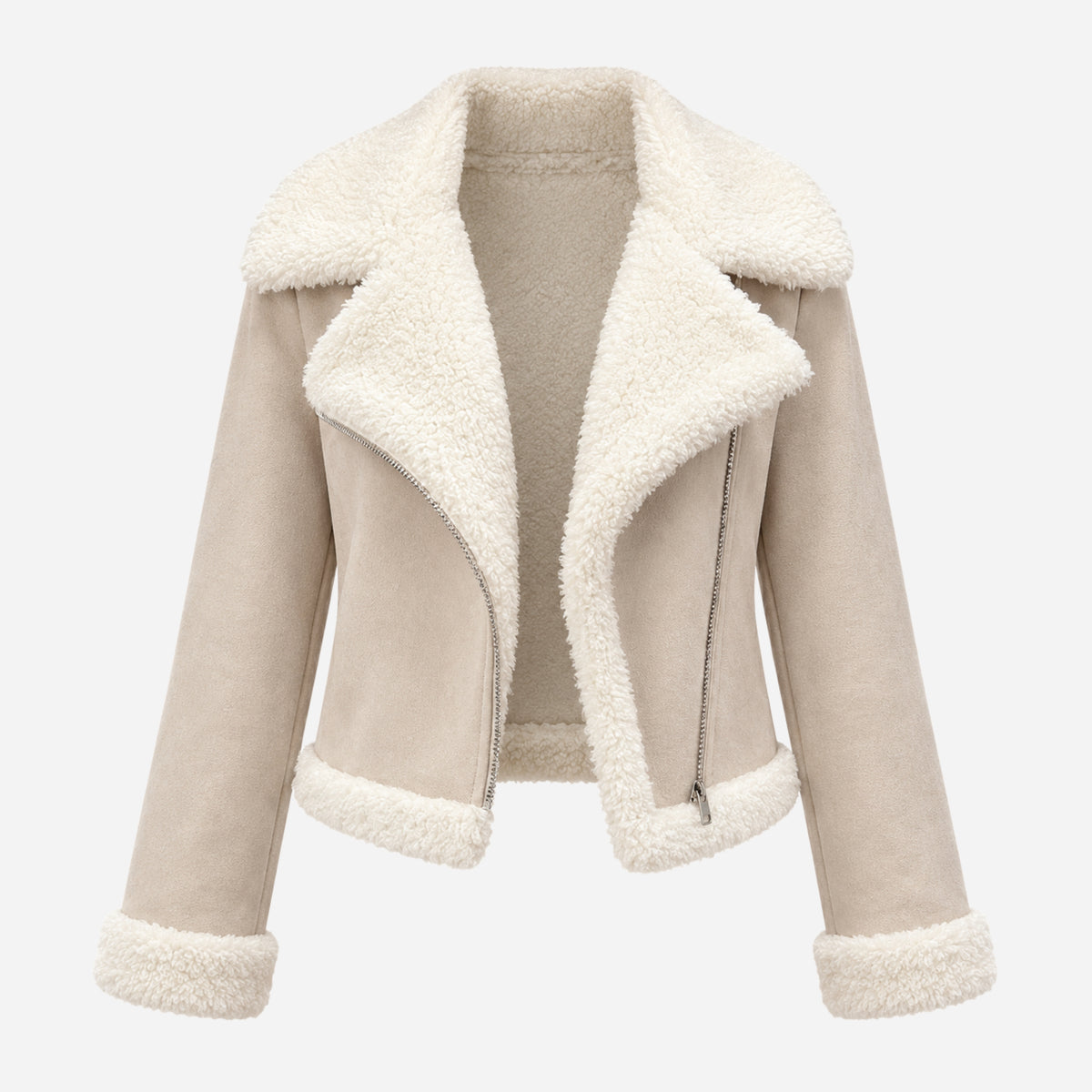 Women’s Plush-Trim Asymmetric-Zip Short Jacket-Fowsa