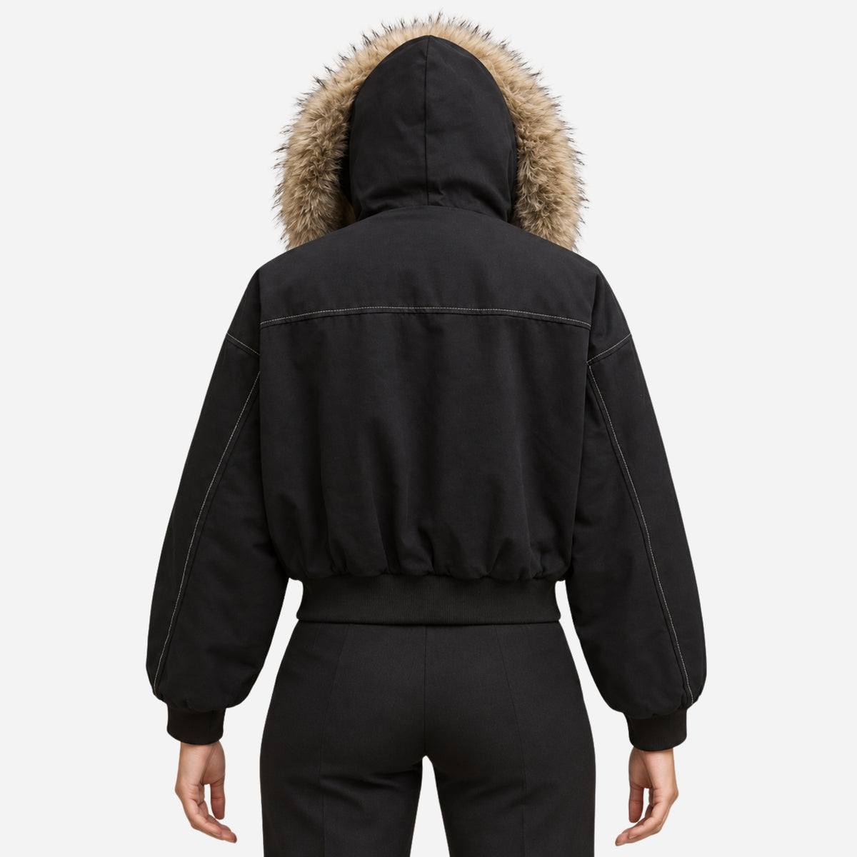 Women’s Plush-Trim Hooded Bomber Jacket-Fowsa