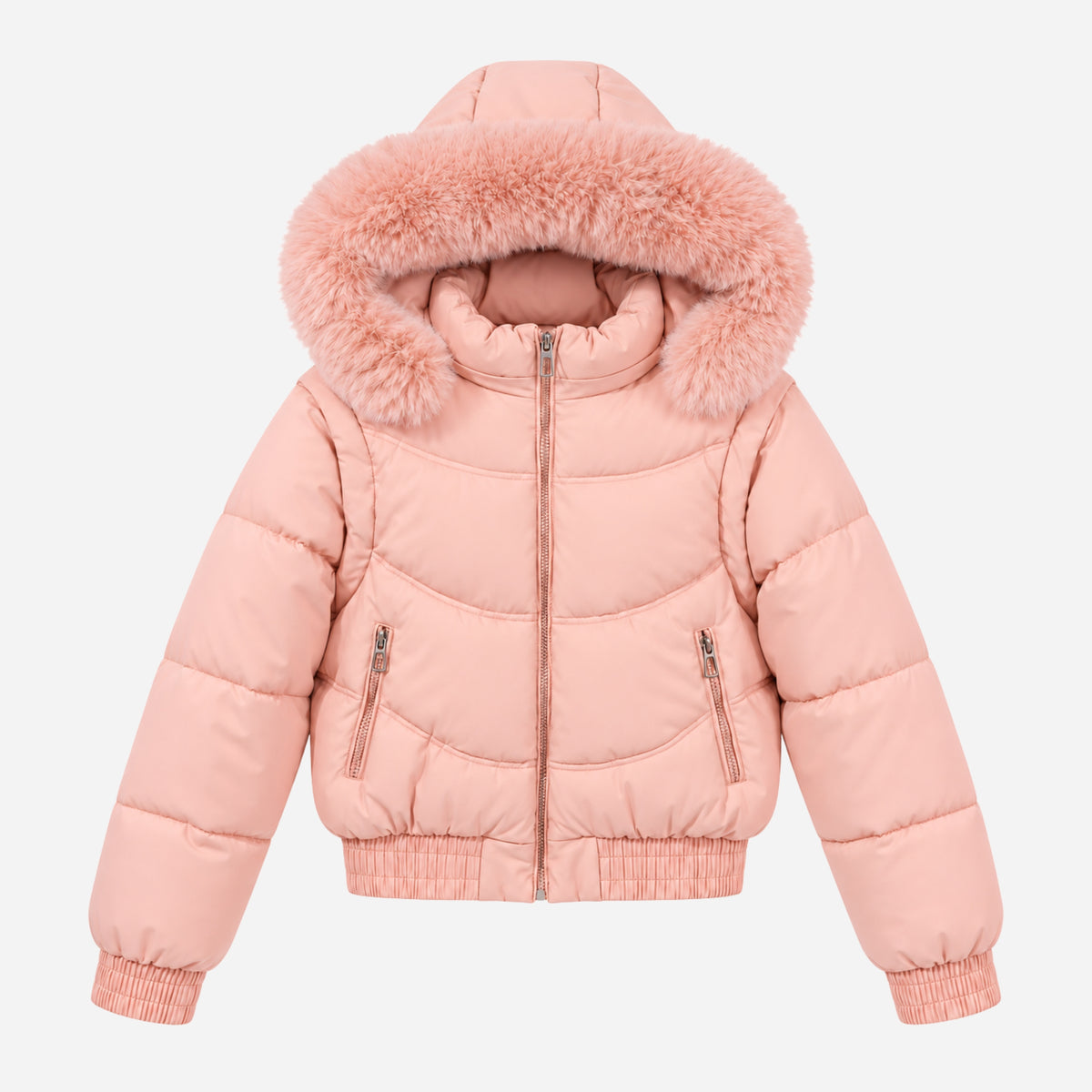 Women’s Plush-Trim Hooded Panelled Puffer Jacket-Fowsa