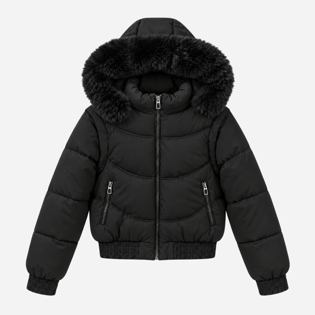 Women’s Plush-Trim Hooded Panelled Puffer Jacket-Fowsa