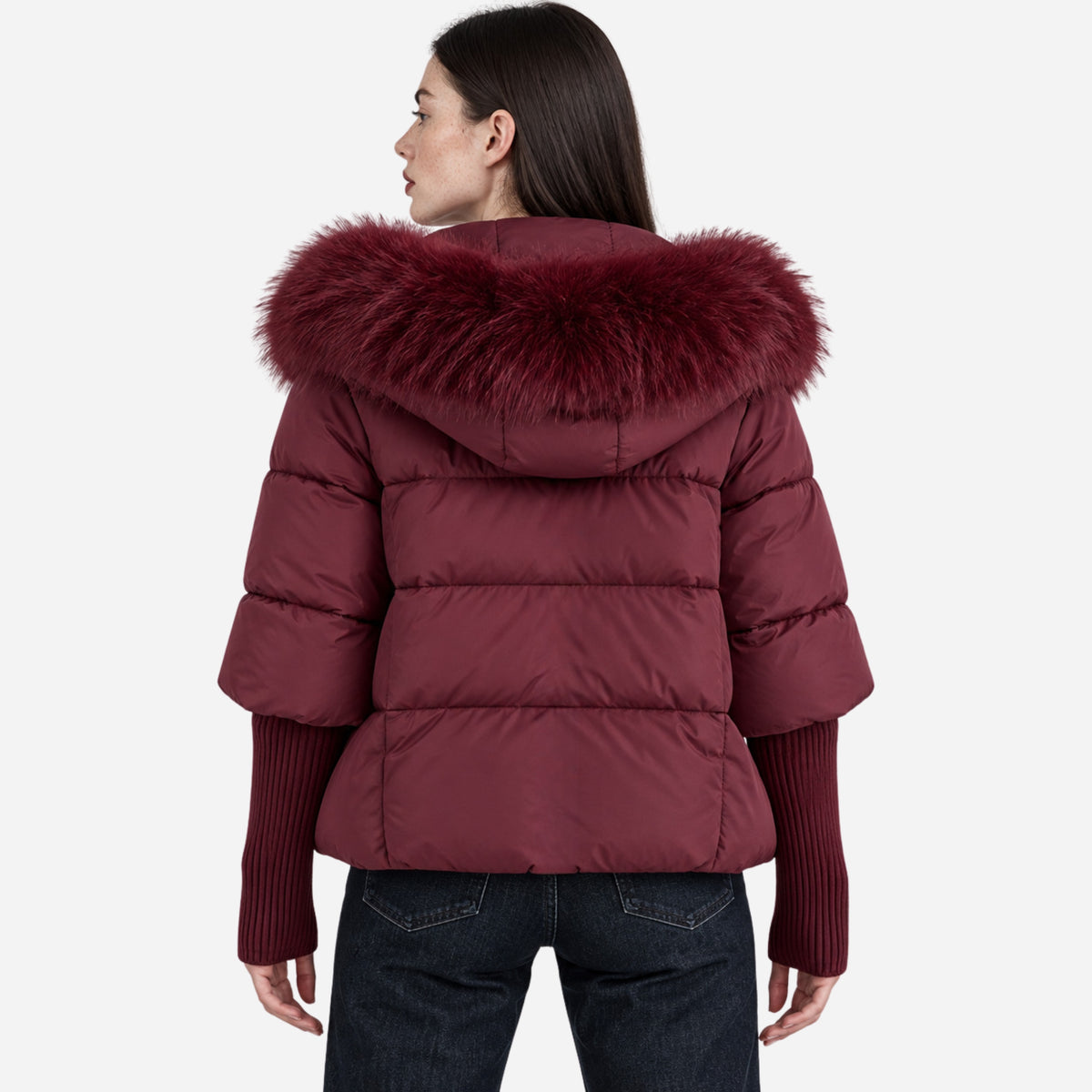 Women’s Plush-Trim Hooded Puffer Jacket-Fowsa