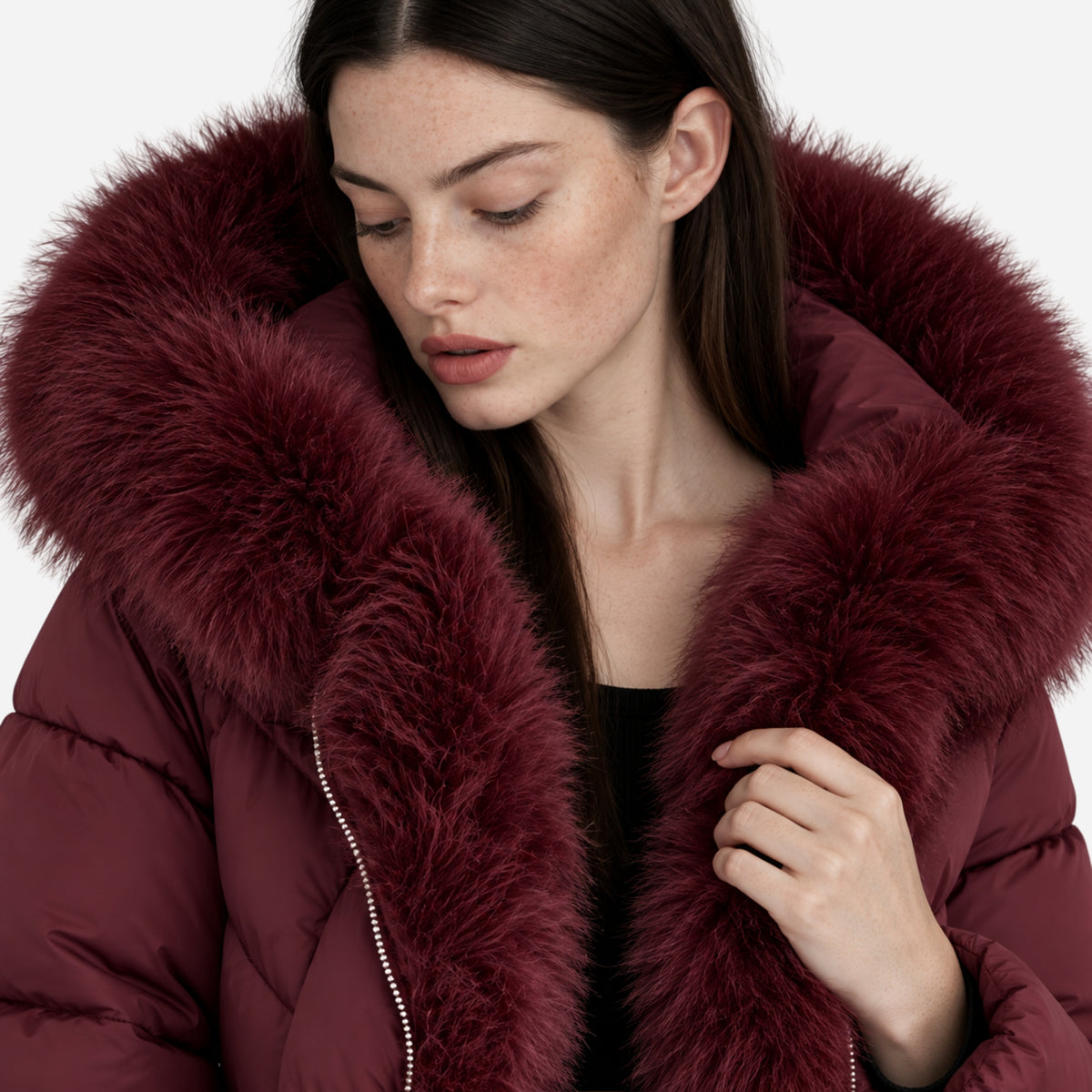 Women’s Plush-Trim Hooded Puffer Jacket-Fowsa