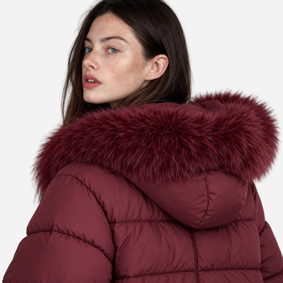 Women’s Plush-Trim Hooded Puffer Jacket-Fowsa