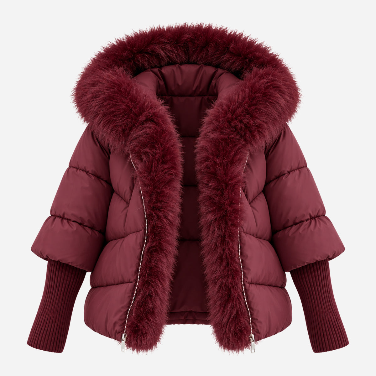 Women’s Plush-Trim Hooded Puffer Jacket-Fowsa