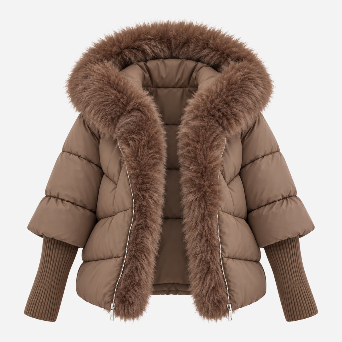 Women’s Plush-Trim Hooded Puffer Jacket-Fowsa
