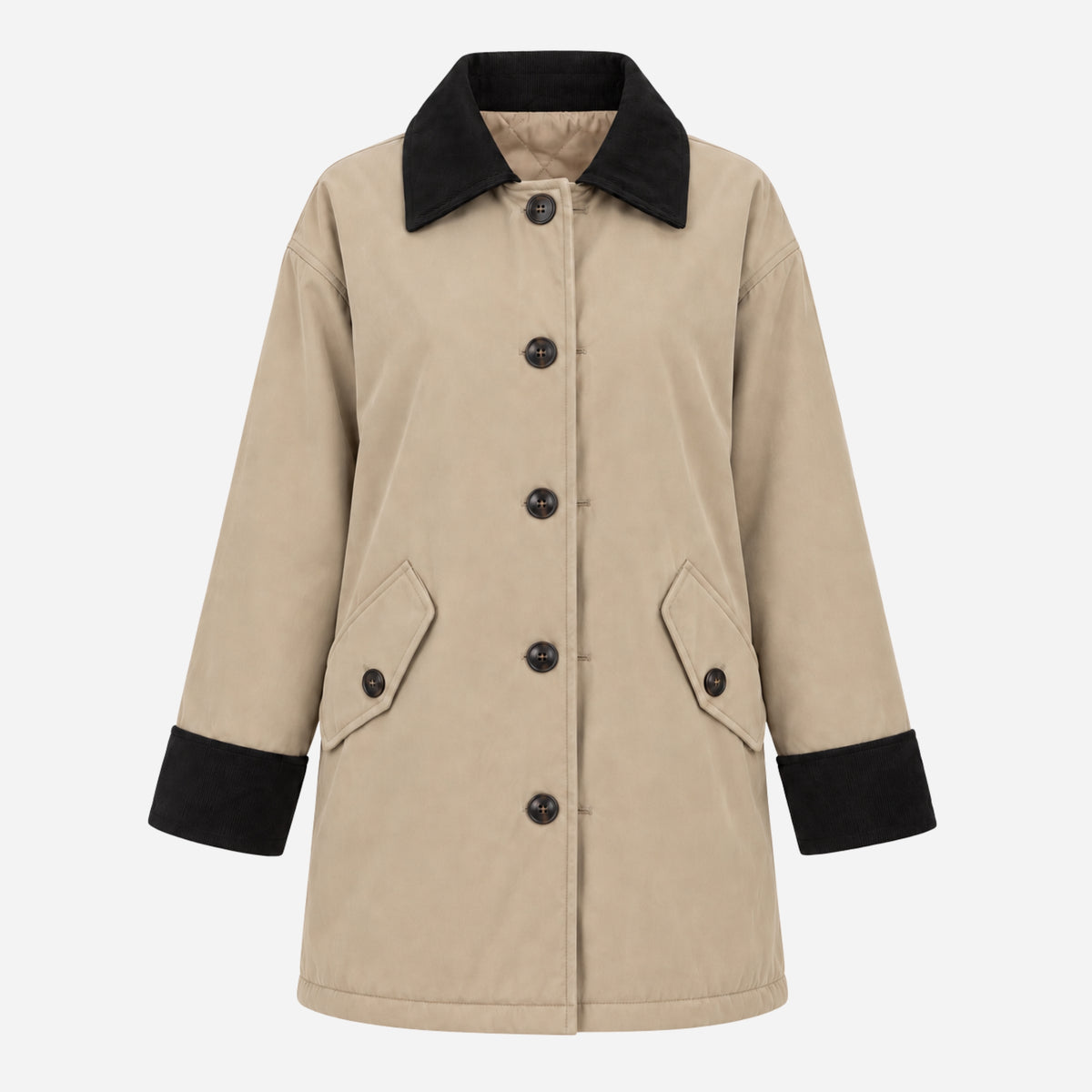 Women's Quilted Lined Button Jacket-Fowsa