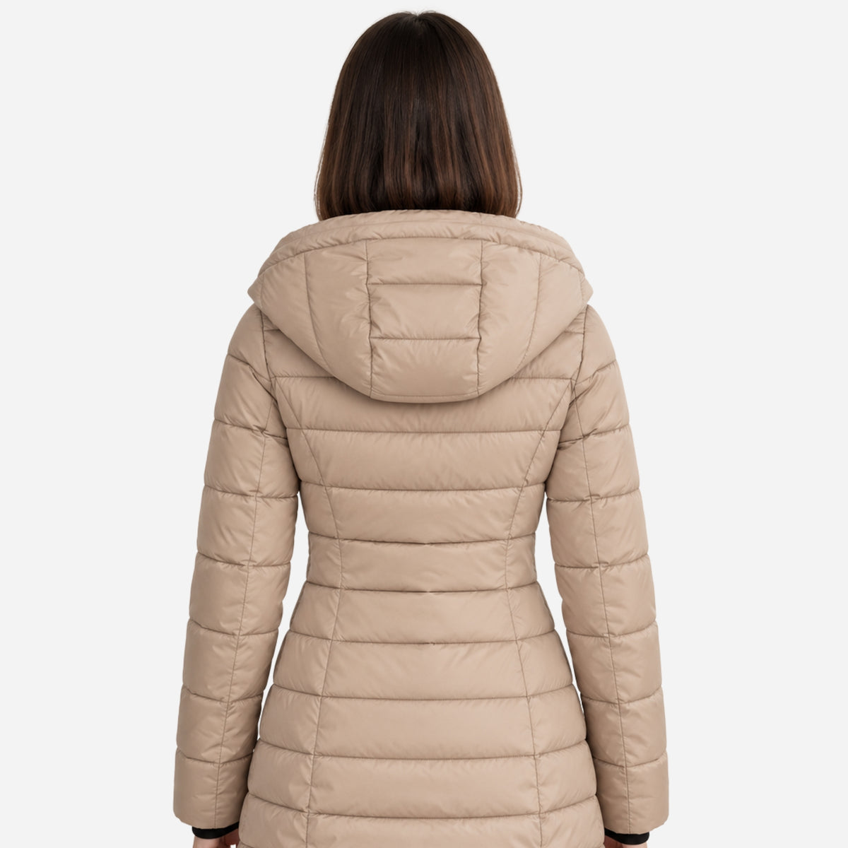 Women’s Quilted Mid-Length Hooded Puffer Coat-Fowsa