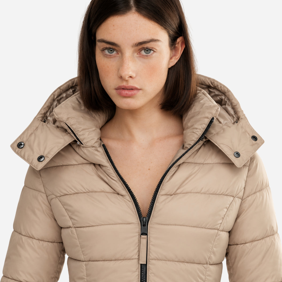 Women’s Quilted Mid-Length Hooded Puffer Coat-Fowsa