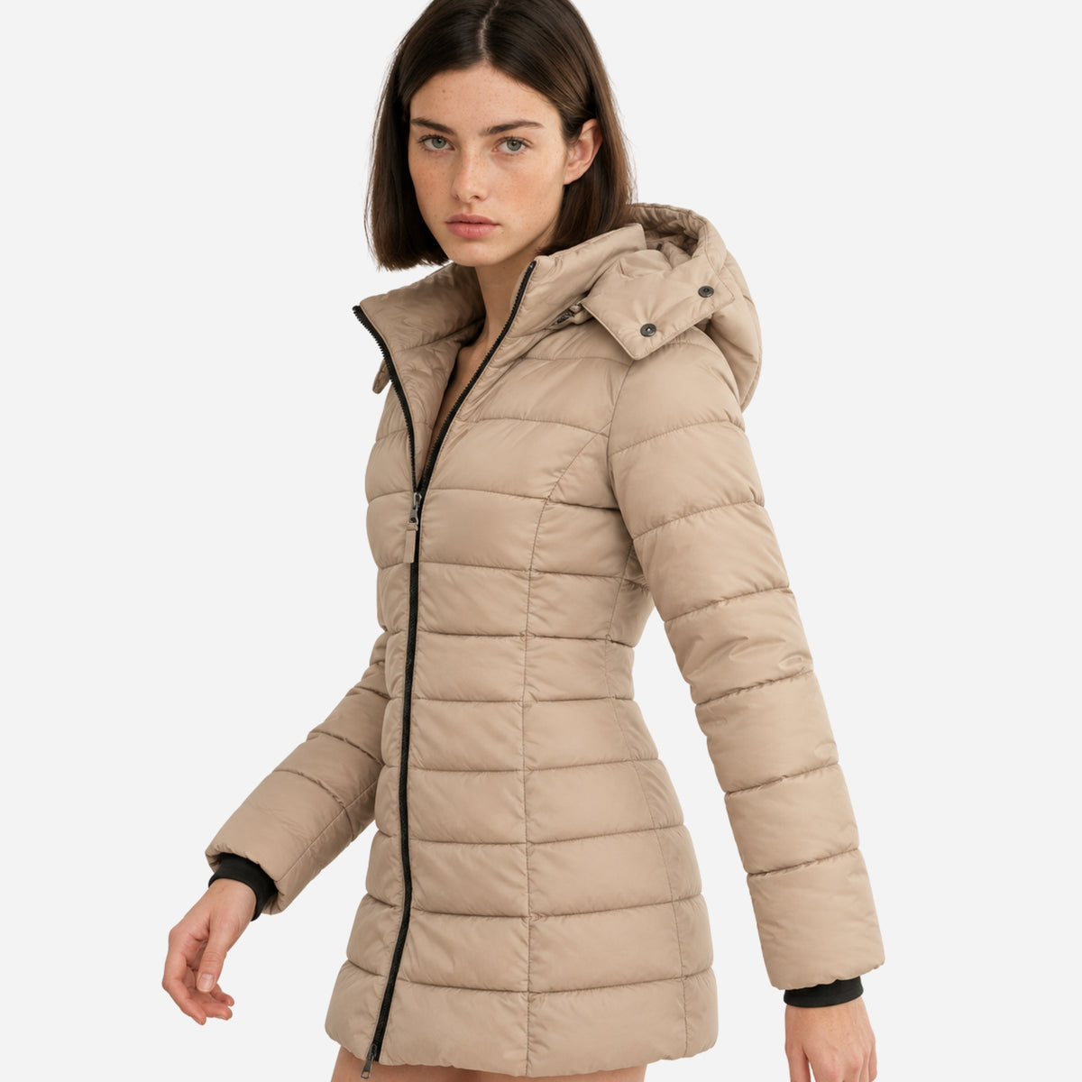 Women’s Quilted Mid-Length Hooded Puffer Coat-Fowsa