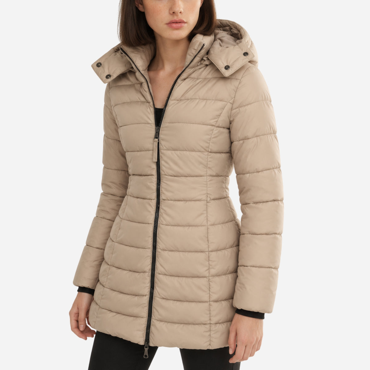 Women’s Quilted Mid-Length Hooded Puffer Coat-Fowsa
