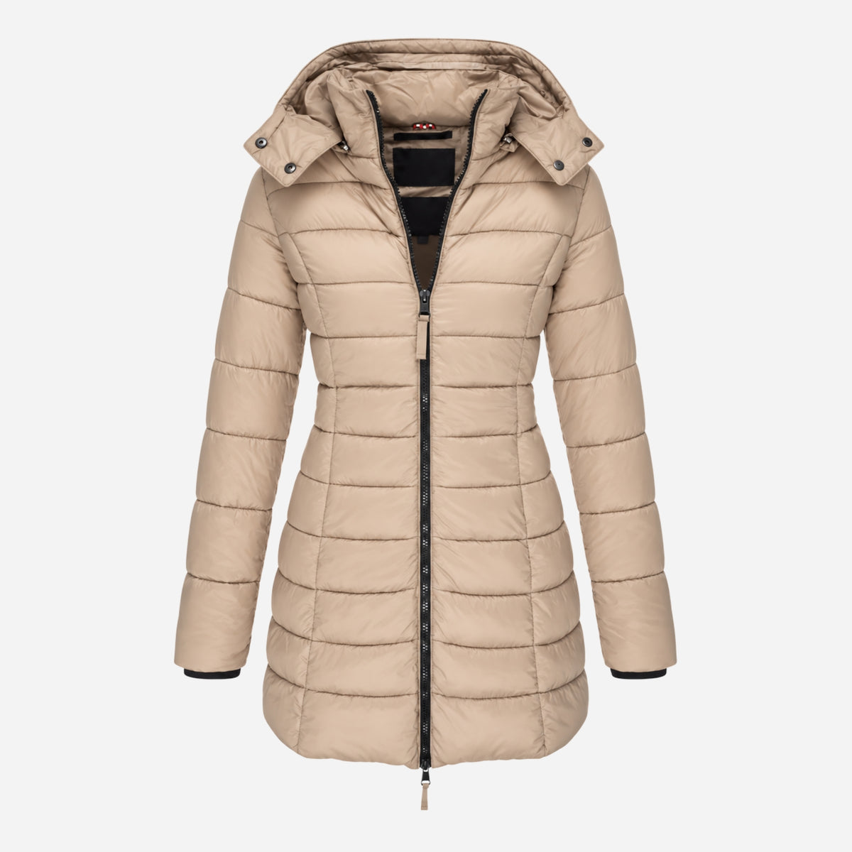 Women’s Quilted Mid-Length Hooded Puffer Coat-Fowsa