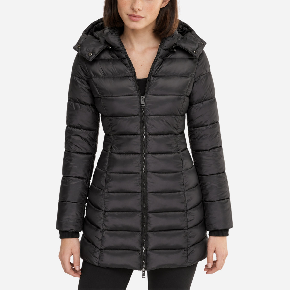 Women’s Quilted Mid-Length Hooded Puffer Coat-Fowsa