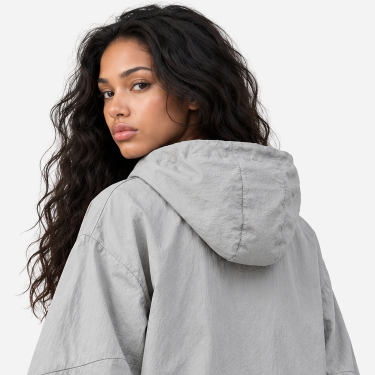 Women's Relaxed Hooded Zip-Up Windbreaker Jacket-Fowsa