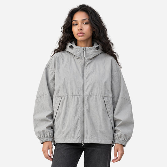 Women's Relaxed Hooded Zip-Up Windbreaker Jacket-Fowsa