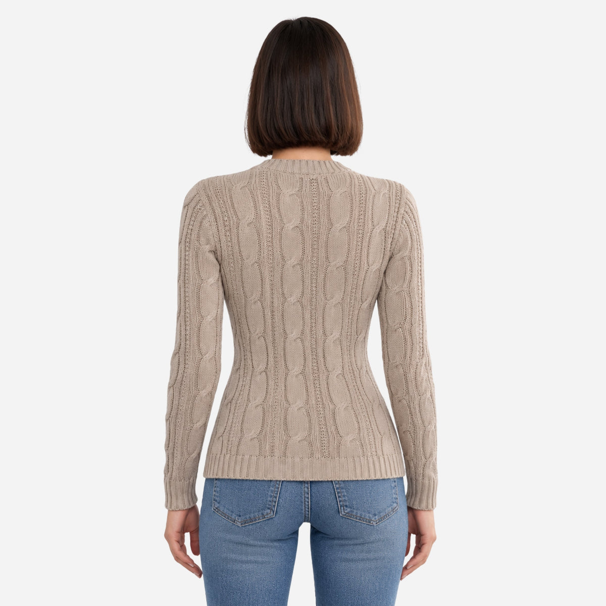 Women’s Ribbed Cable-Knit Crew Jumper-Fowsa