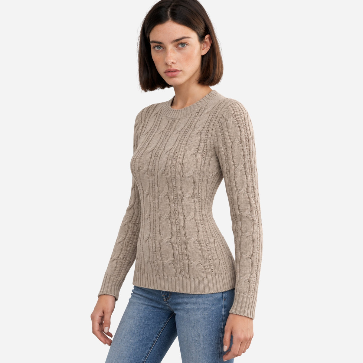 Women’s Ribbed Cable-Knit Crew Jumper-Fowsa