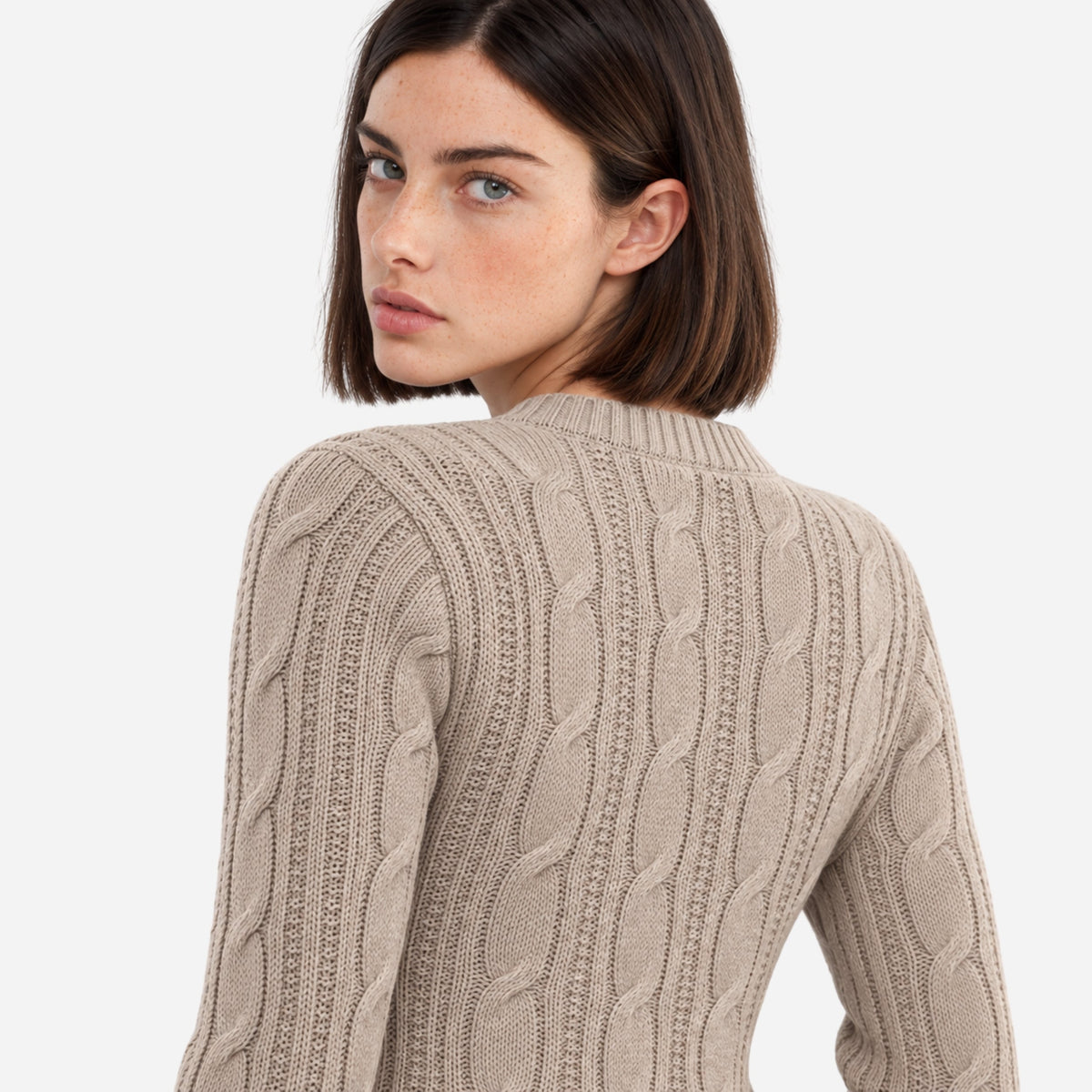 Women’s Ribbed Cable-Knit Crew Jumper-Fowsa