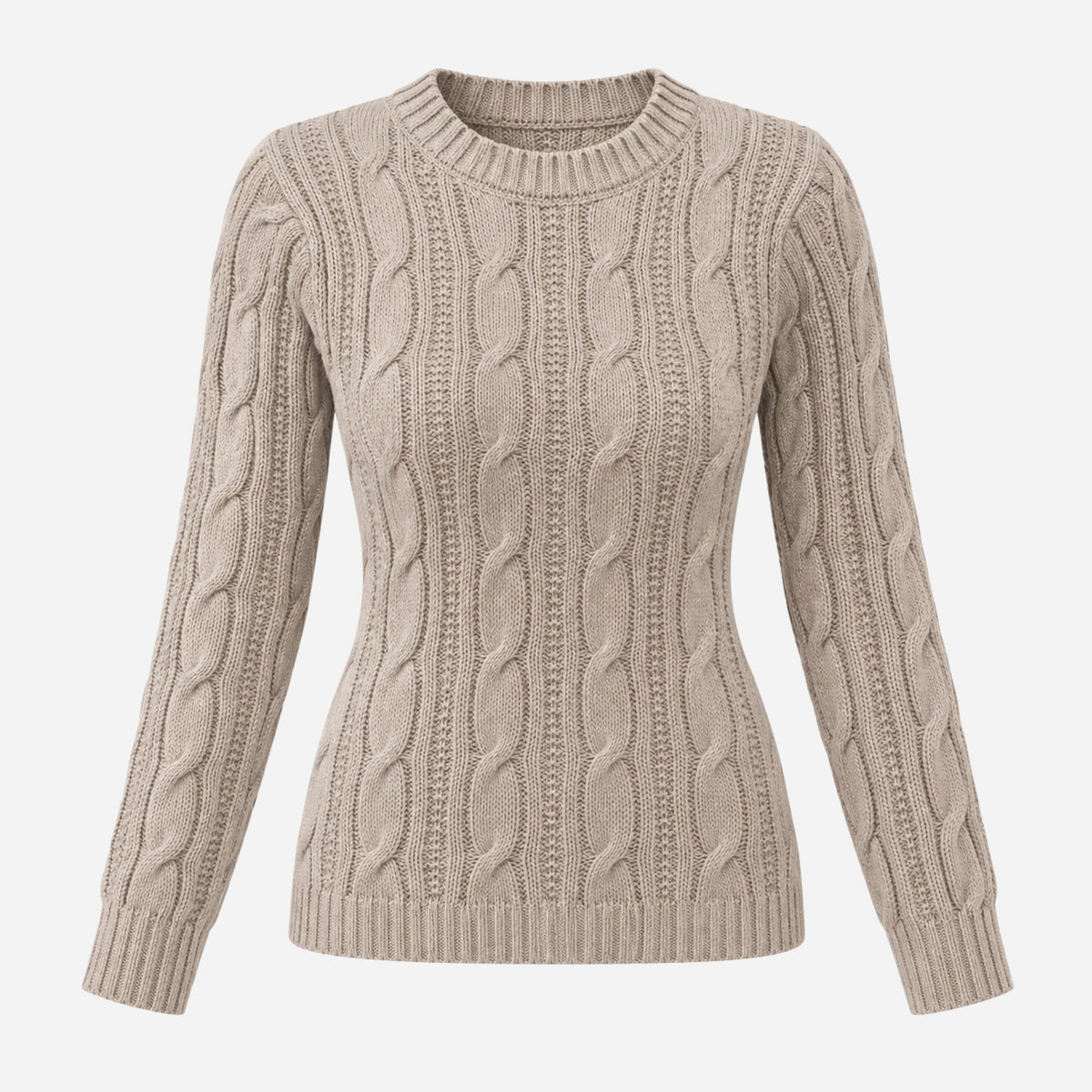 Women’s Ribbed Cable-Knit Crew Jumper-Fowsa