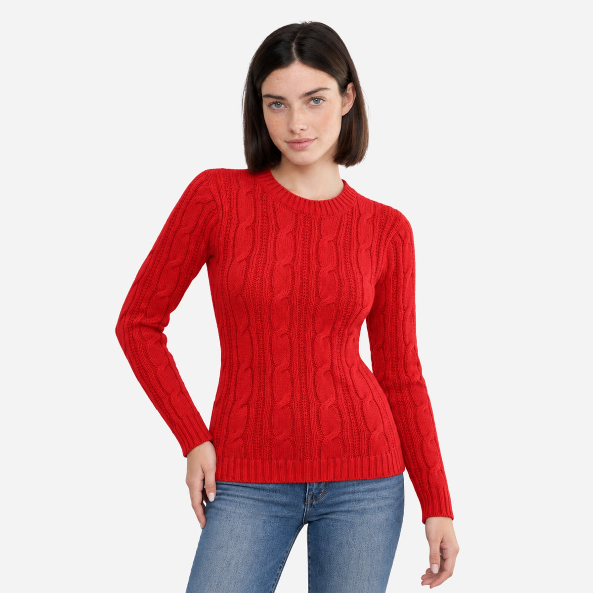 Women’s Ribbed Cable-Knit Crew Jumper-Fowsa