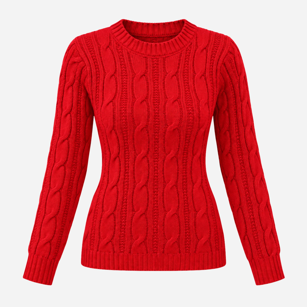 Women’s Ribbed Cable-Knit Crew Jumper-Fowsa