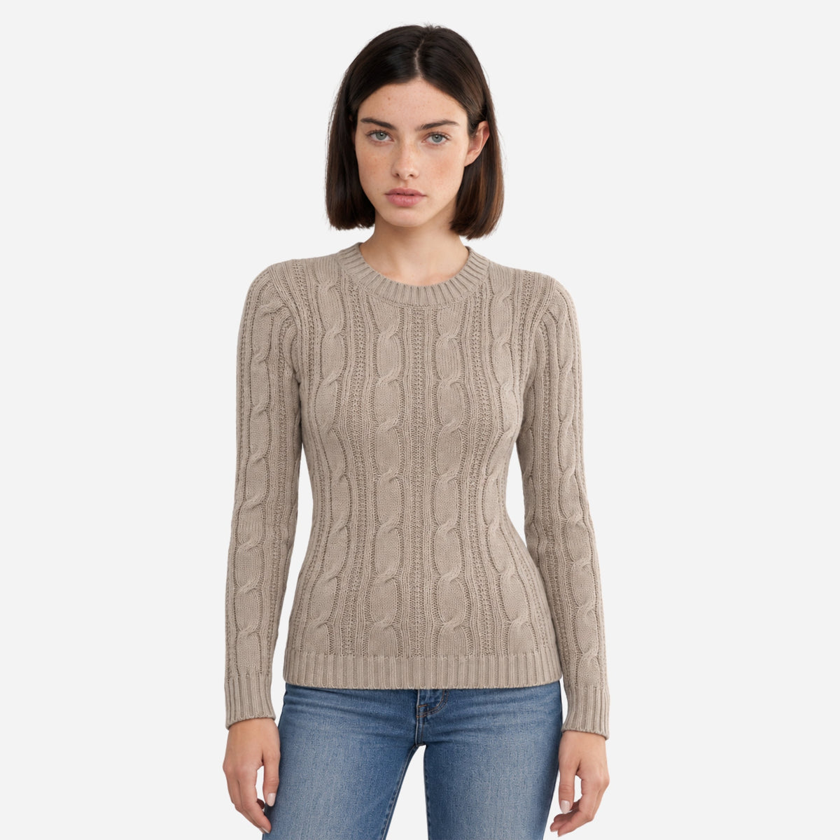 Women’s Ribbed Cable-Knit Crew Jumper-Fowsa