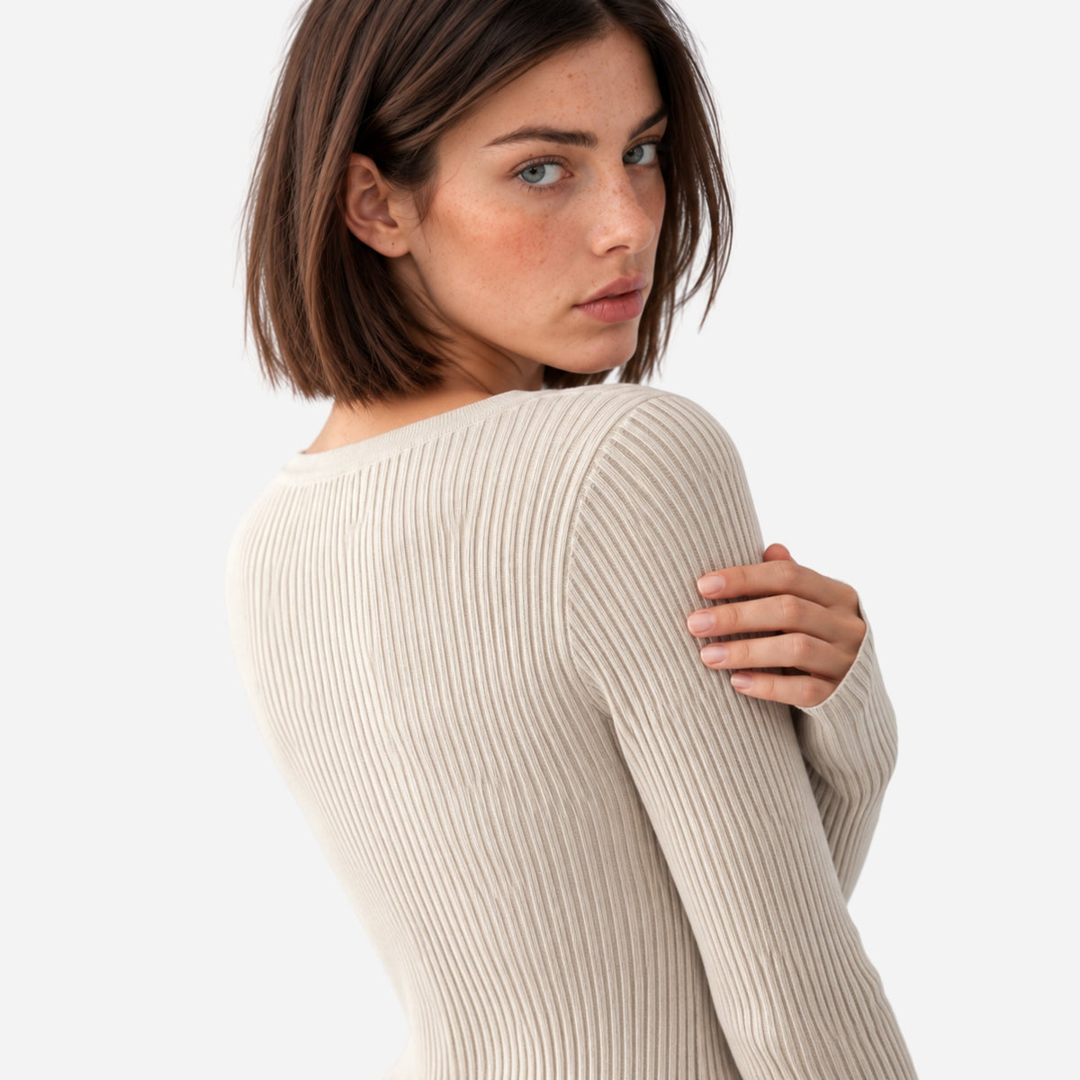Women's Ribbed Henley-Neck Knitted Jumper-Fowsa