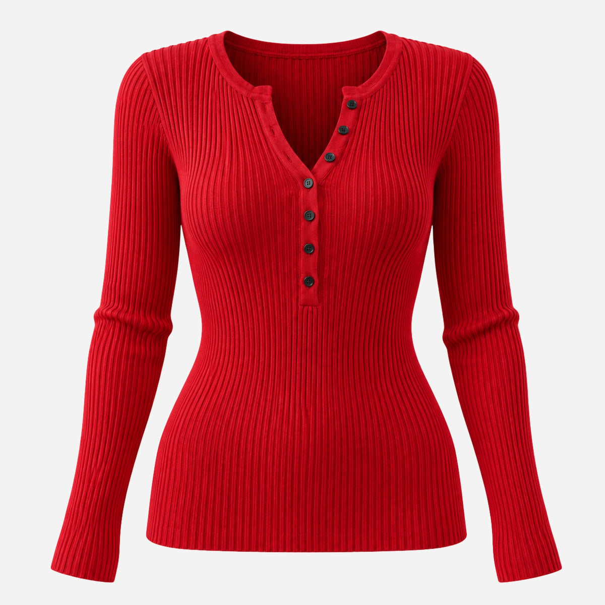 Women's Ribbed Henley-Neck Knitted Jumper-Fowsa