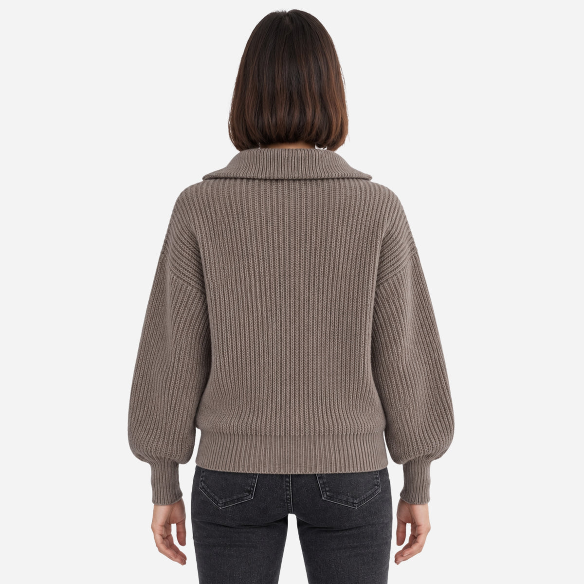 Women’s Ribbed Quarter-Zip Collared Jumper-Fowsa