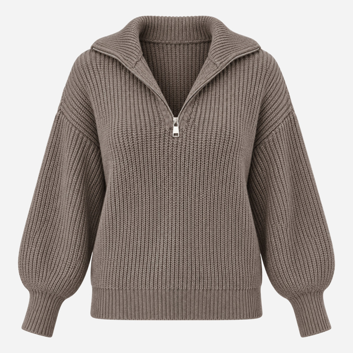 Women’s Ribbed Quarter-Zip Collared Jumper-Fowsa