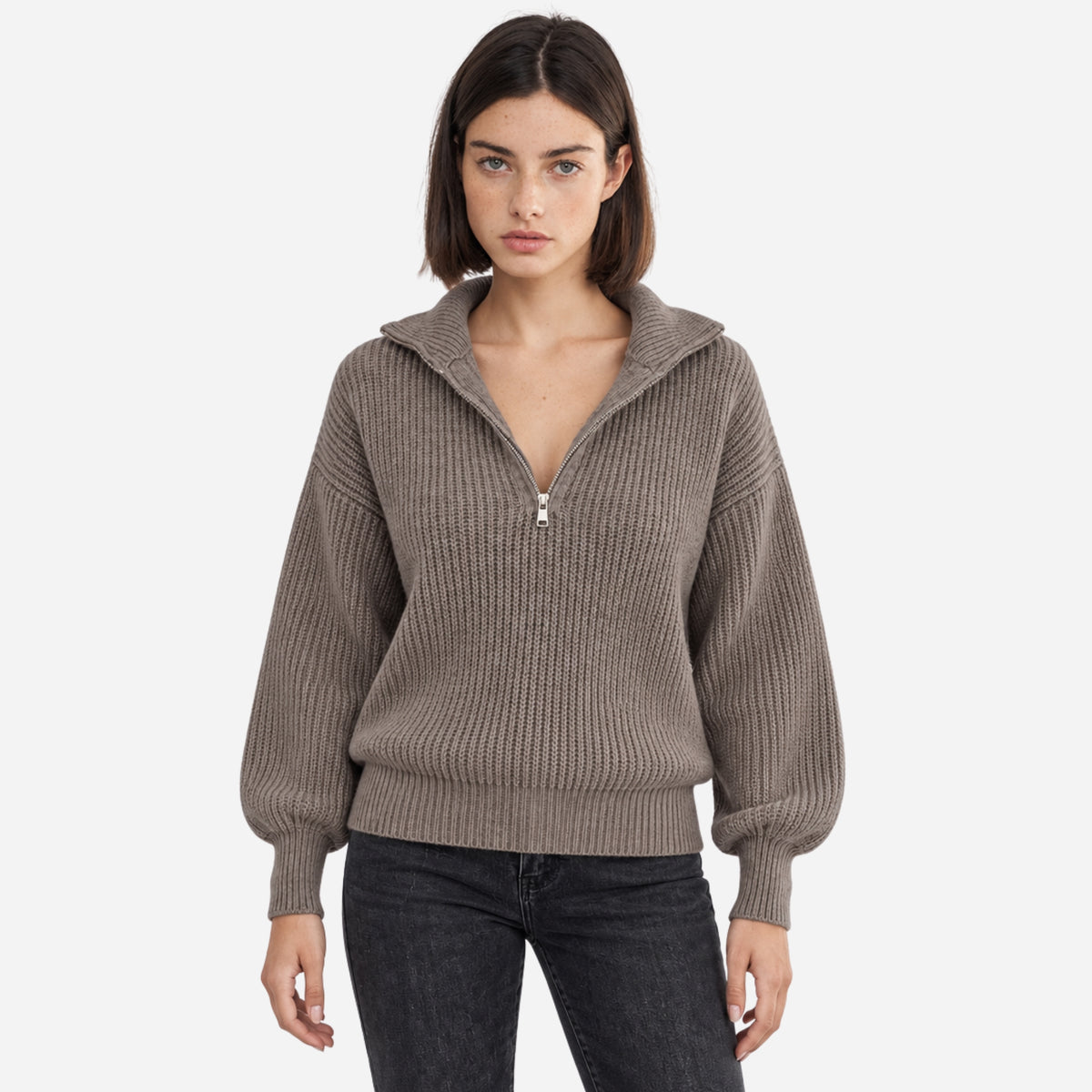 Women’s Ribbed Quarter-Zip Collared Jumper-Fowsa