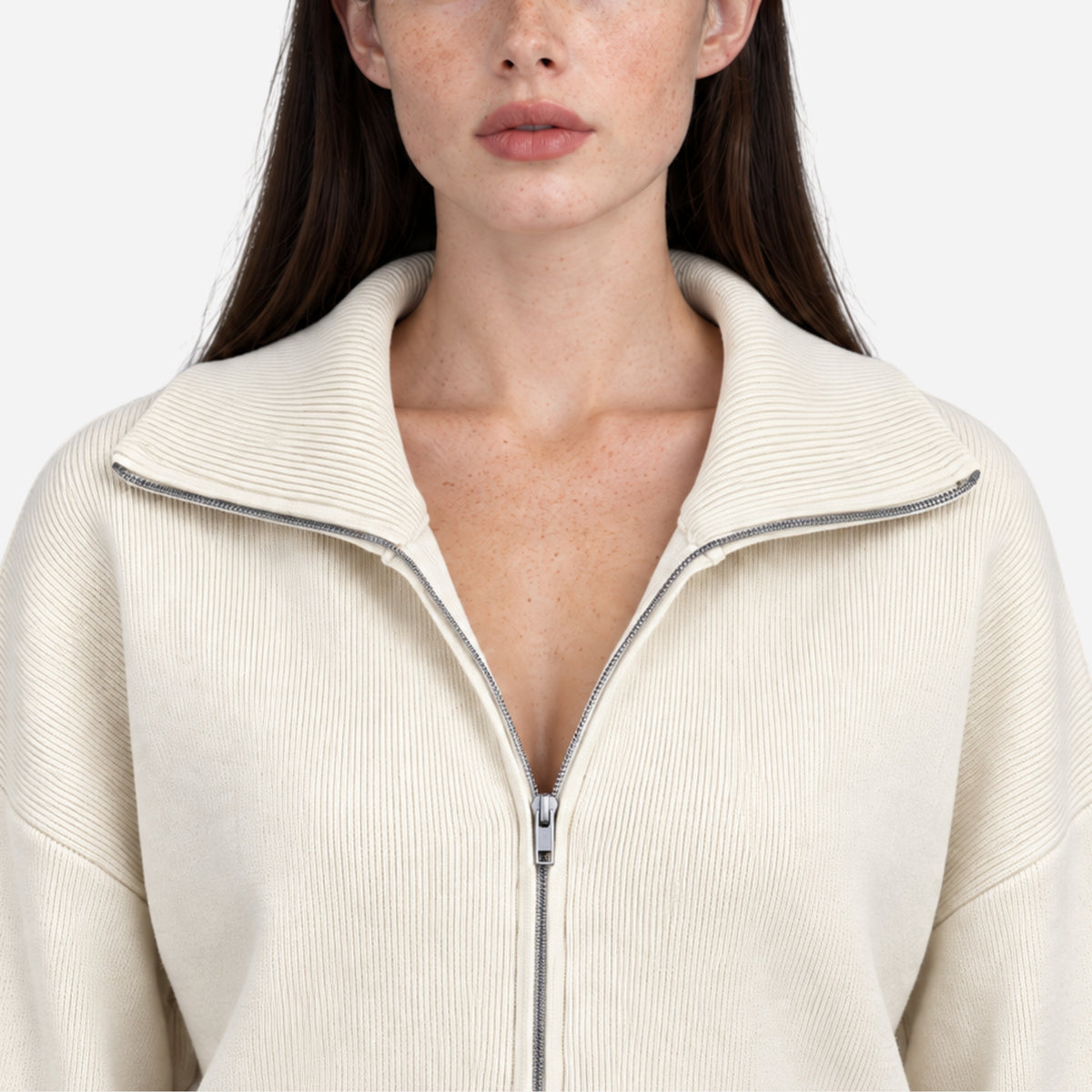 Women’s Ribbed Two-Way Zip Knit Jumper-Fowsa