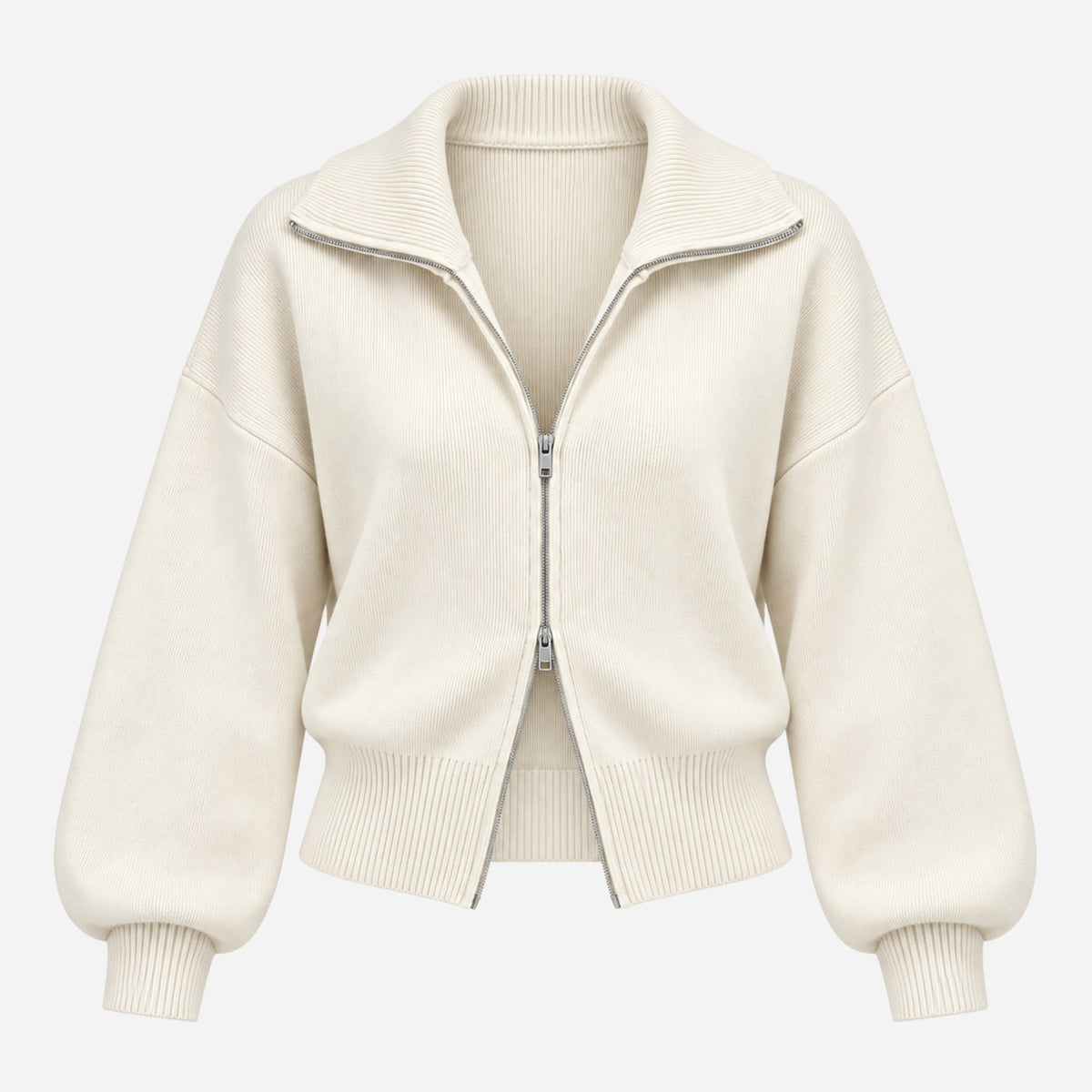 Women’s Ribbed Two-Way Zip Knit Jumper-Fowsa