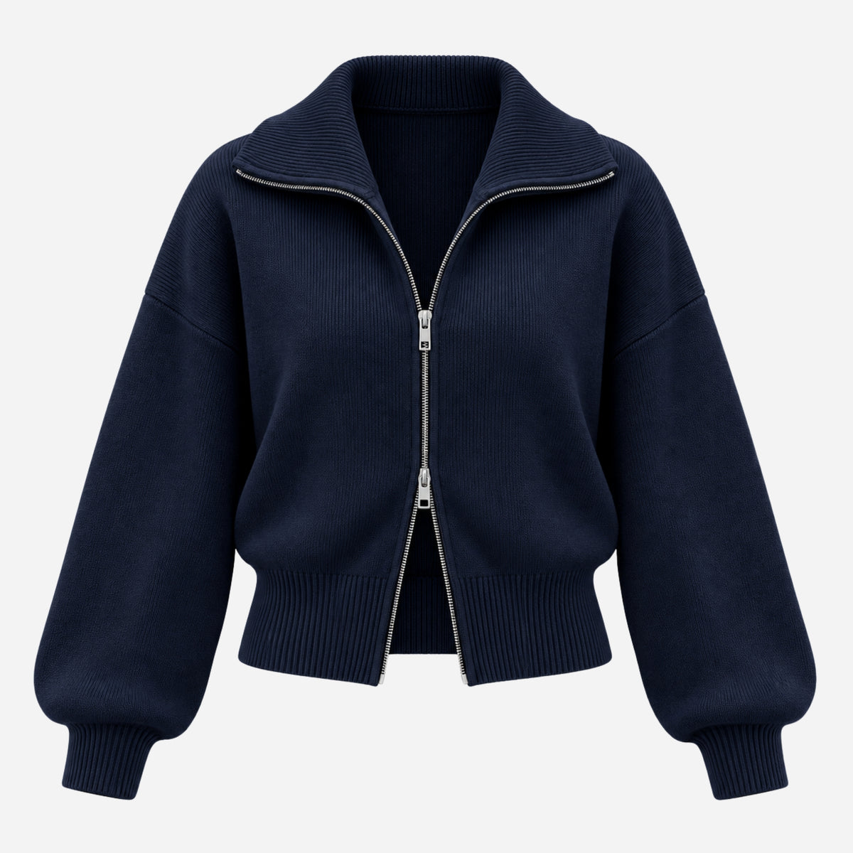 Women’s Ribbed Two-Way Zip Knit Jumper-Fowsa