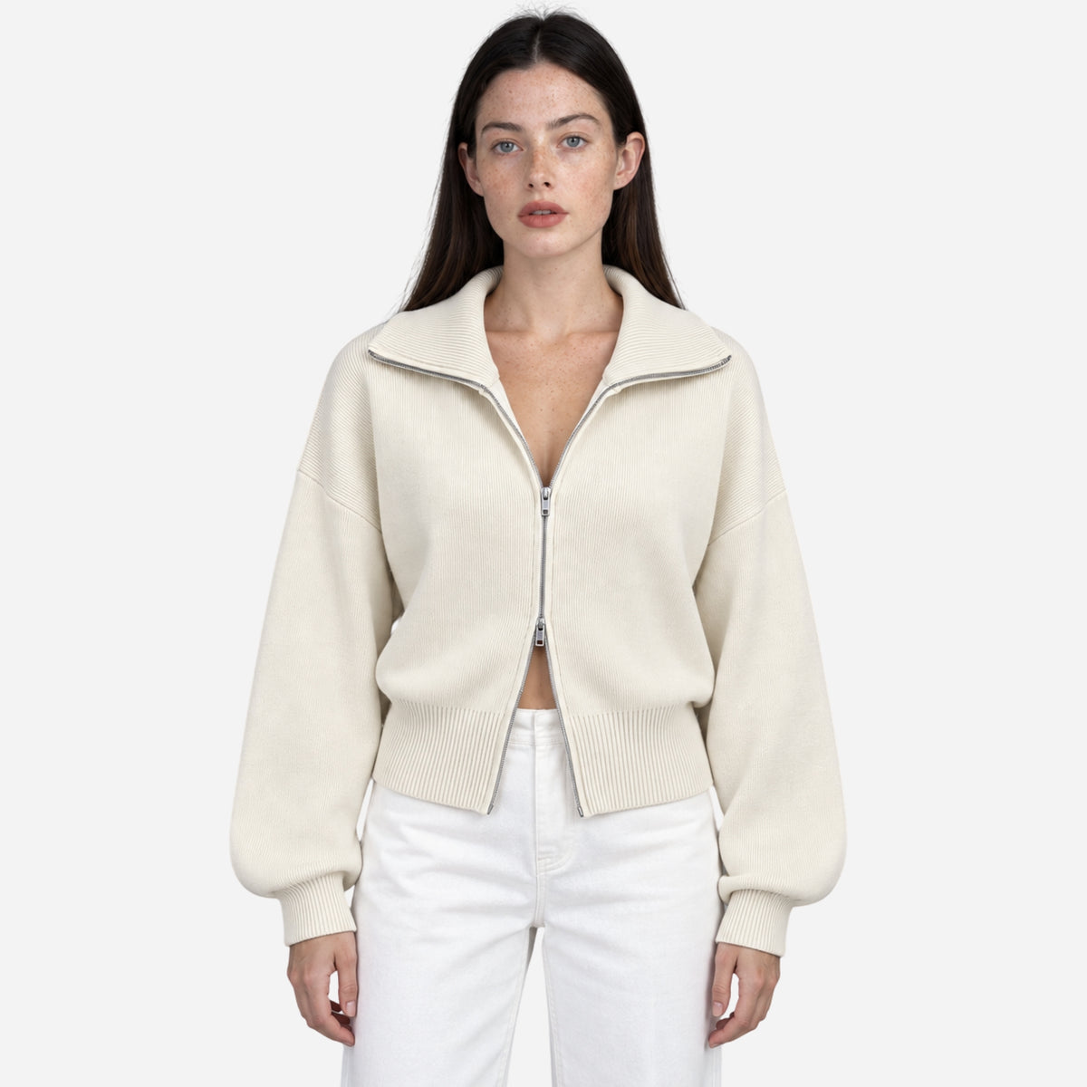 Women’s Ribbed Two-Way Zip Knit Jumper-Fowsa