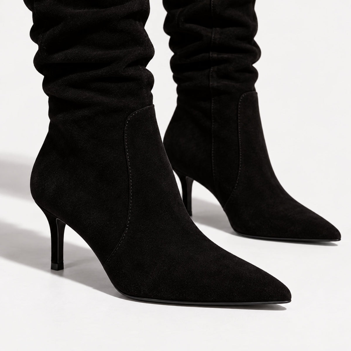 Women's Ruched Pointed-Toe Knee-High Boots-Fowsa