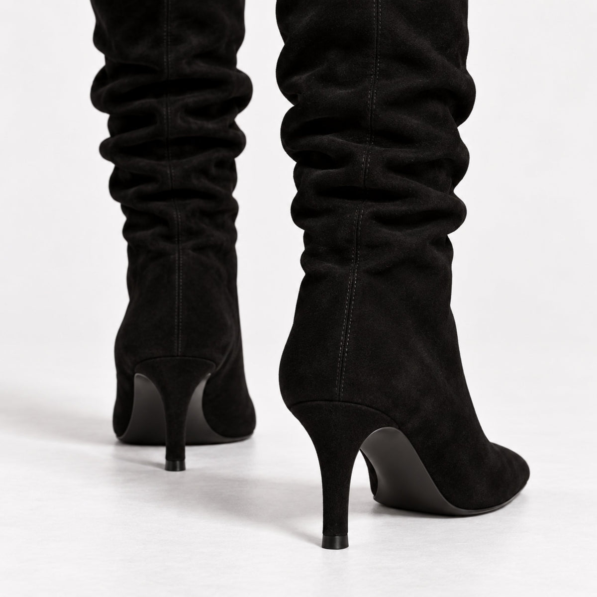 Women's Ruched Pointed-Toe Knee-High Boots-Fowsa