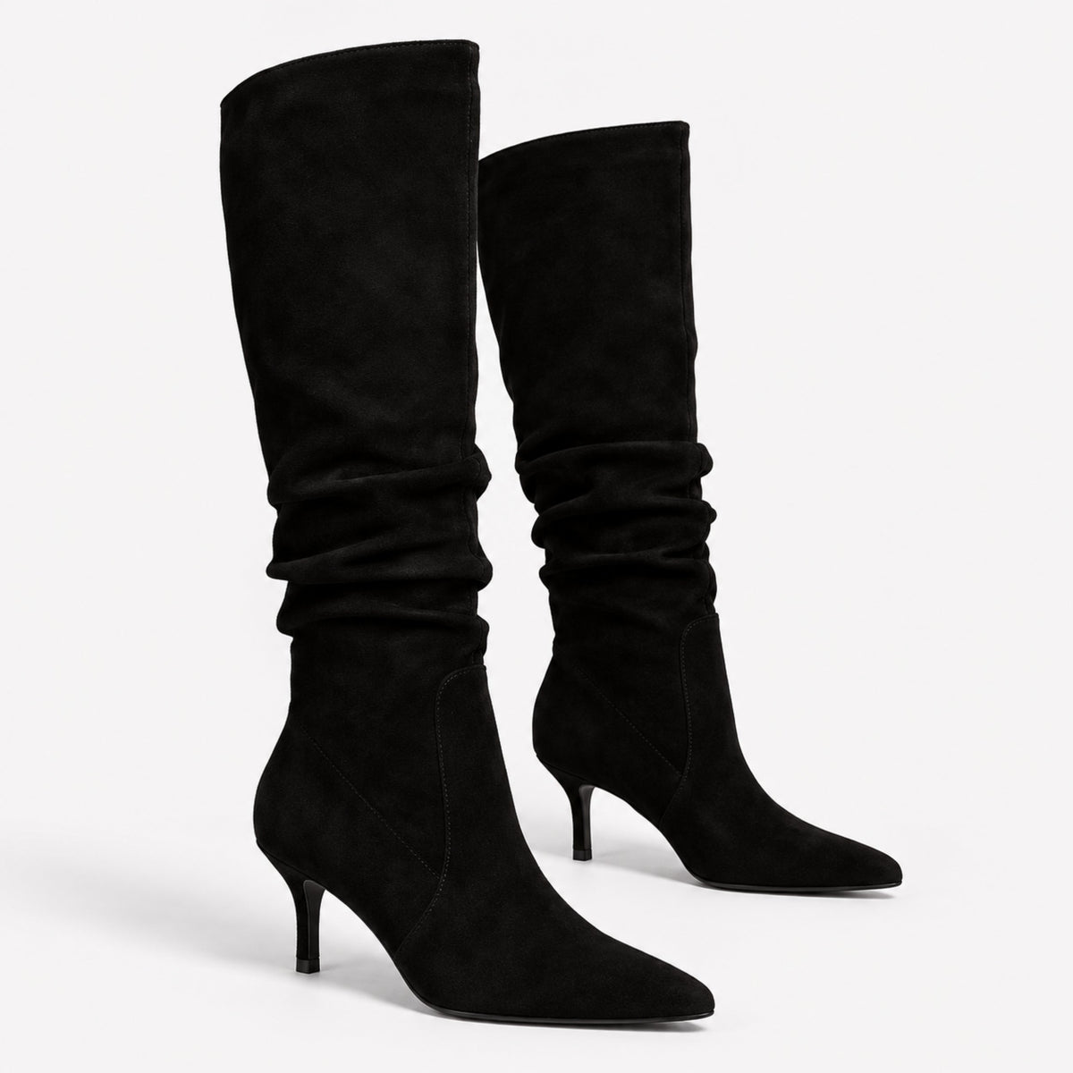 Women's Ruched Pointed-Toe Knee-High Boots-Fowsa