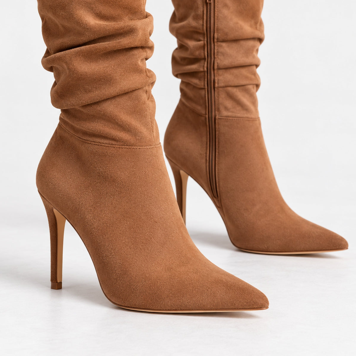 Women's Ruched Stiletto Knee-High Boots-Fowsa