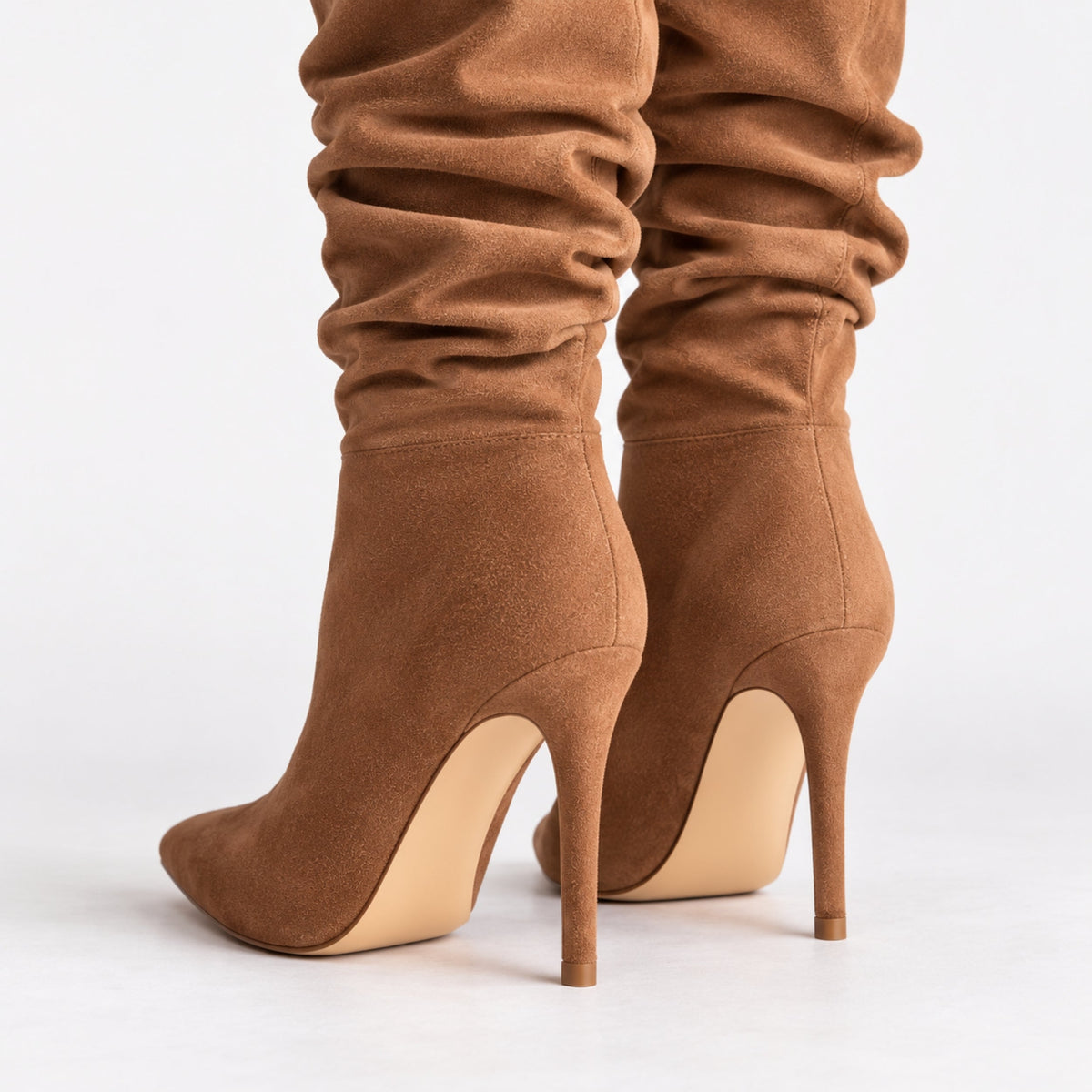 Women's Ruched Stiletto Knee-High Boots-Fowsa