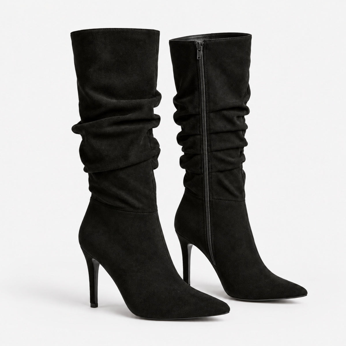 Women's Ruched Stiletto Knee-High Boots-Fowsa