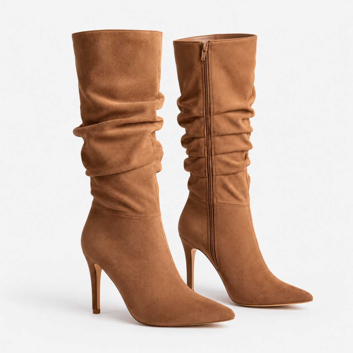Women's Ruched Stiletto Knee-High Boots-Fowsa