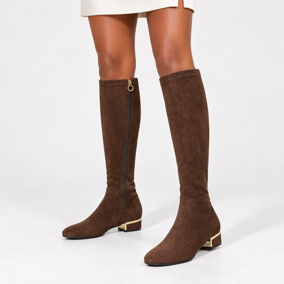 Women's Side-Zip Low-Heel Knee-High Boots-Fowsa