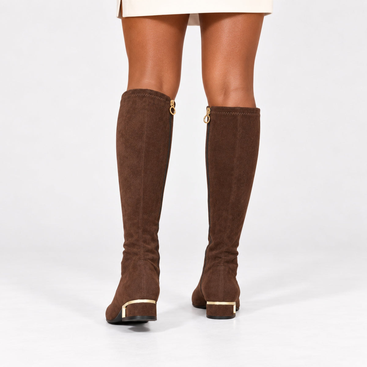 Women's Side-Zip Low-Heel Knee-High Boots-Fowsa
