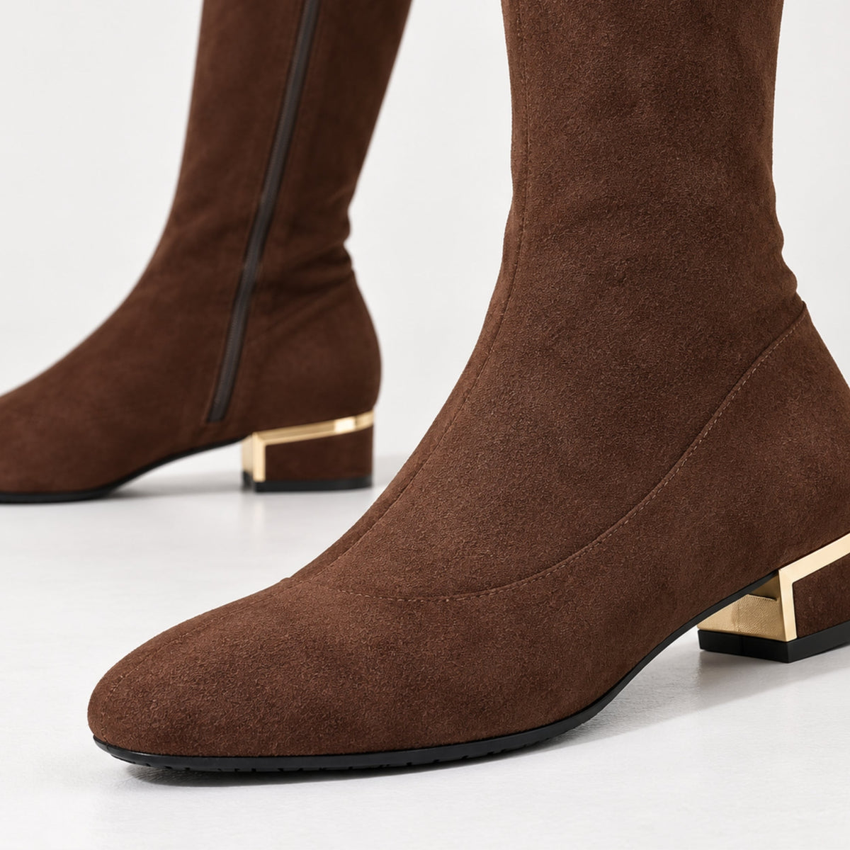 Women's Side-Zip Low-Heel Knee-High Boots-Fowsa